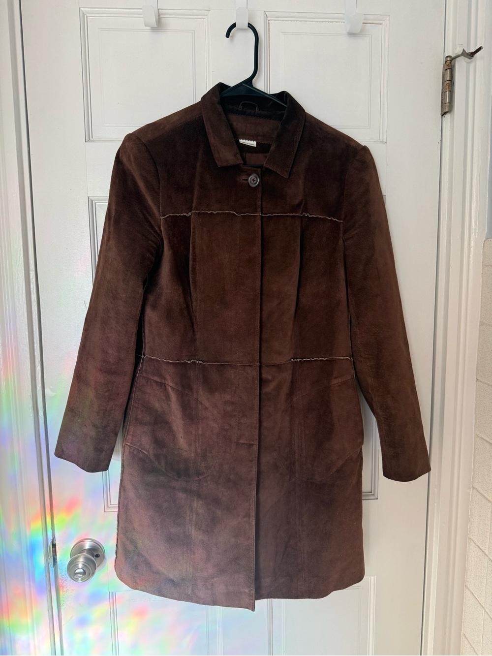Tribal Chocolate Brown Suede Leather Trench Coat
